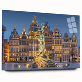 Large abstract wall art of European scenery in muted earth tones on acrylic glass, ideal for bedroom or dining room decor.