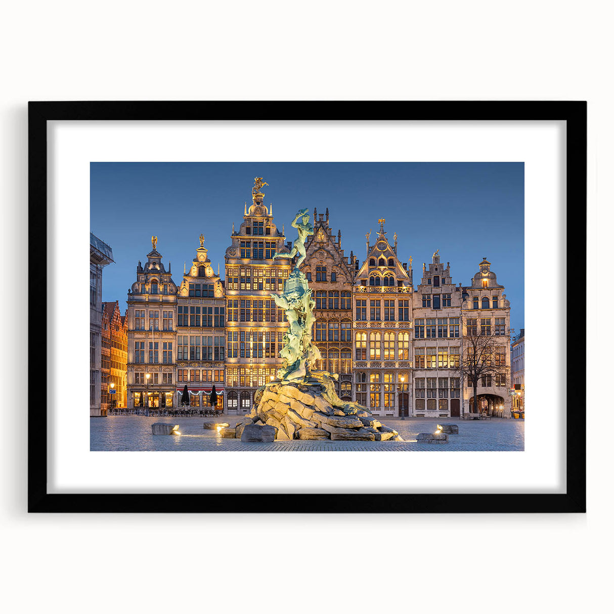 Extra large abstract art print depicting a vibrant, textured European scenery in a black frame, ideal for living room decor.