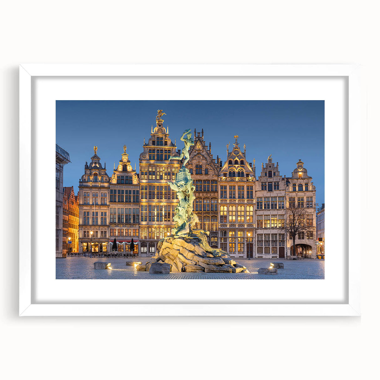 Textured abstract art print of a European scenery in muted earth tones, framed with a white mat, ideal for bedroom decor.