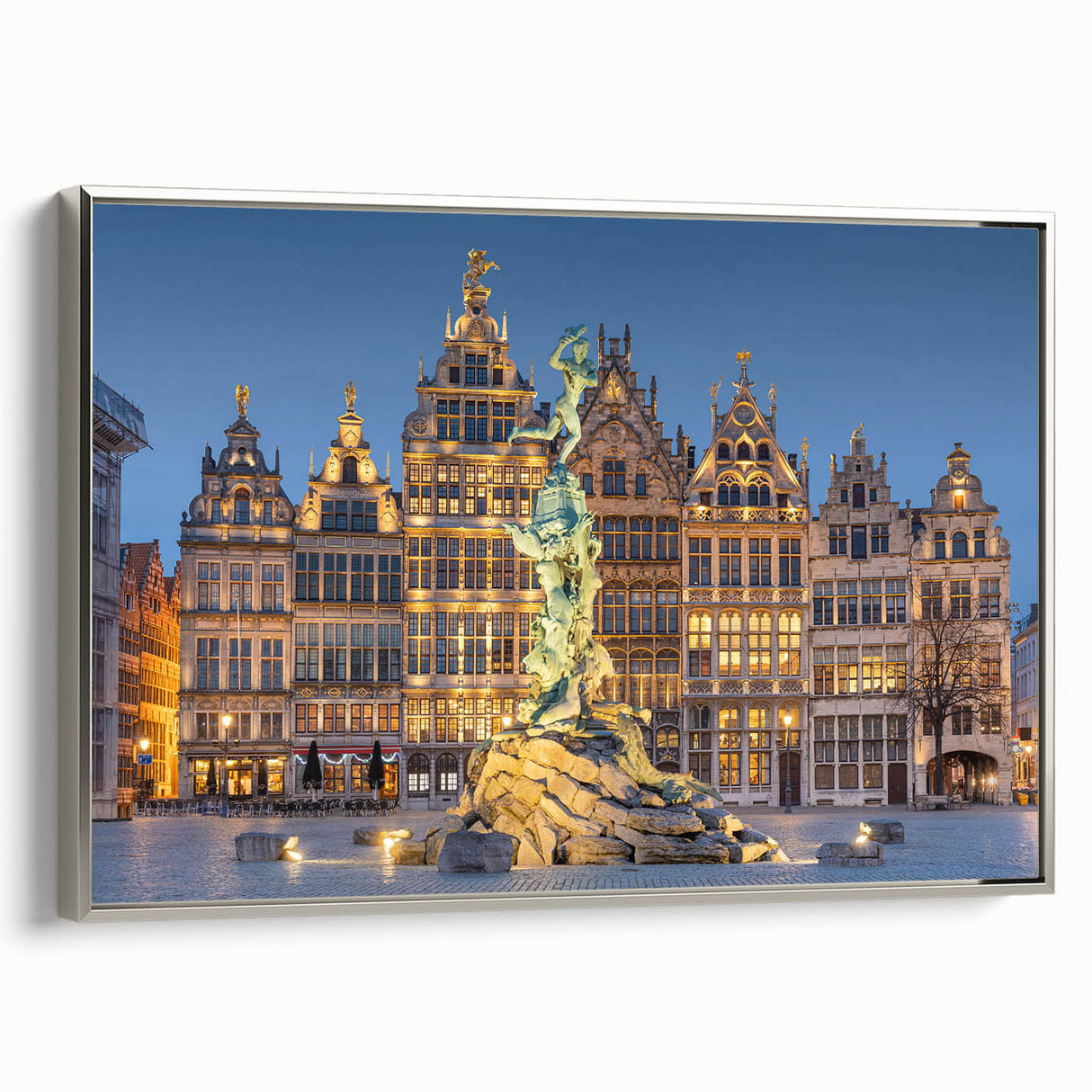 Landscape art painting of a colorful European scene on a framed canvas, ideal for living room decor.