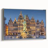 Landscape art painting of a colorful European scene on a framed canvas, ideal for living room decor.