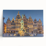 Large black and white stretched canvas of a European cityscape, ideal for kitchen wall art.
