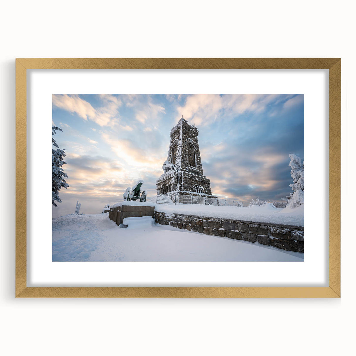 Abstract art print of a European Bulgarian landscape in muted earth tones on a framed canvas, suitable for dining room decor.