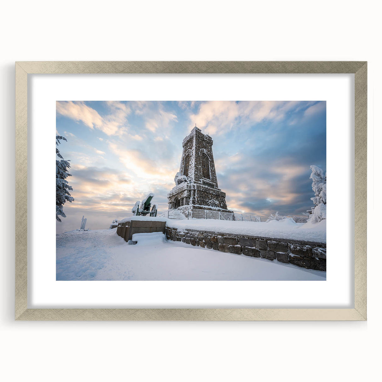 Abstract art print of a European scenery in muted earth tones on a textured, extra large canvas, ideal for living room decor.