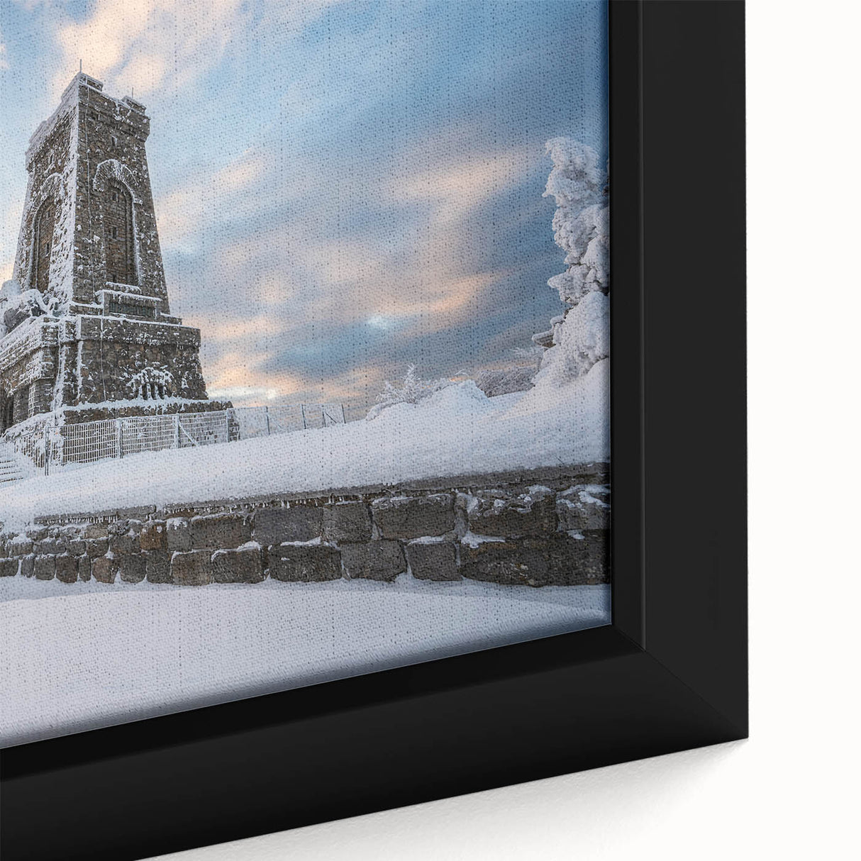 Textured black wall art of a Bulgarian scenery on extra large framed canvas with vibrant colors, ideal for living room decor.