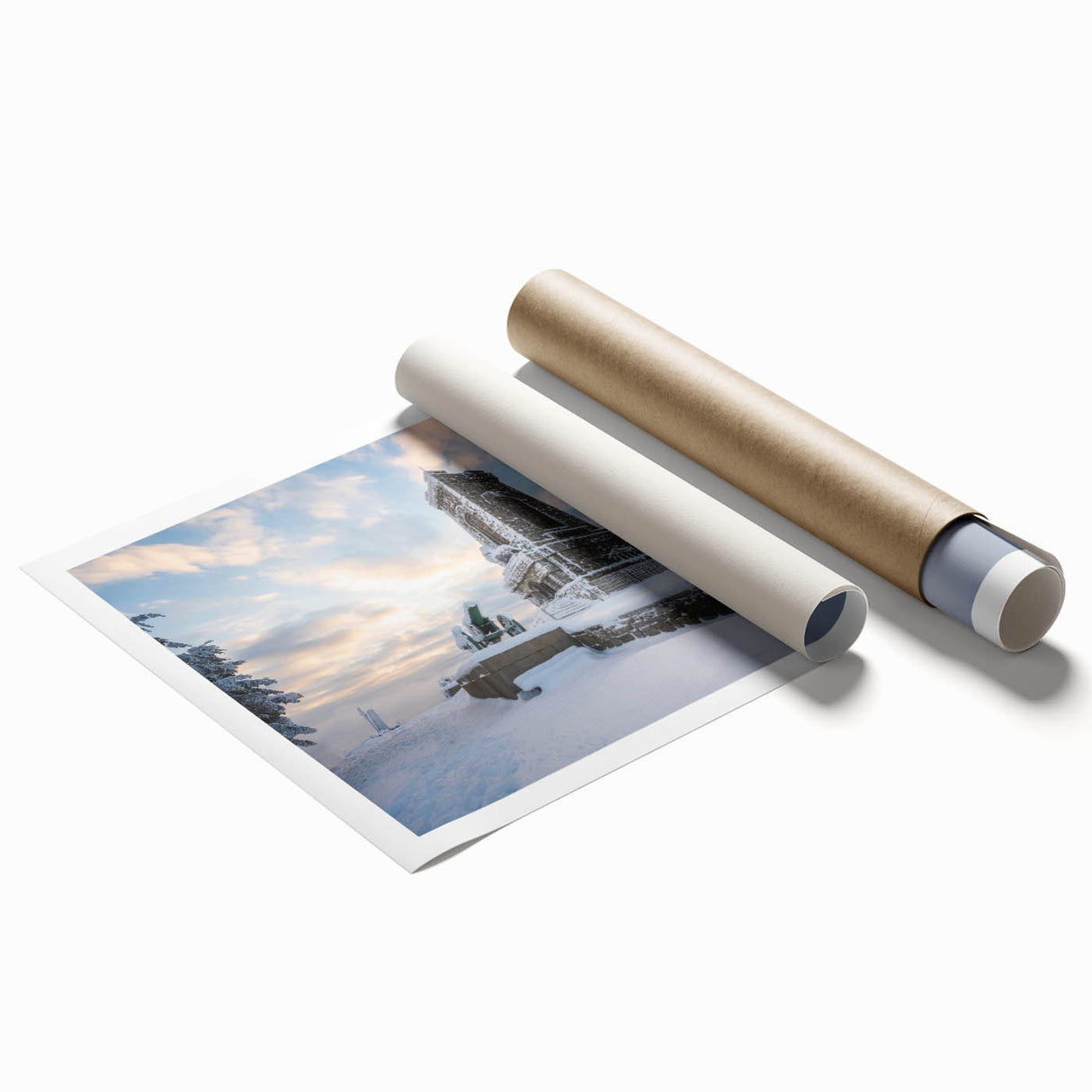 Extra large rolled print featuring a floral landscape in Bulgaria, with muted earth tones.