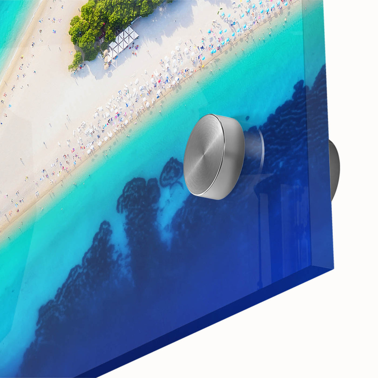 Large abstract wall art of a Croatian landscape in muted earth tones on acrylic glass, ideal for dining room ambiance.