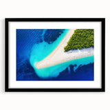 Extra large abstract art print of a vibrant Croatian landscape on textured canvas, framed in black.