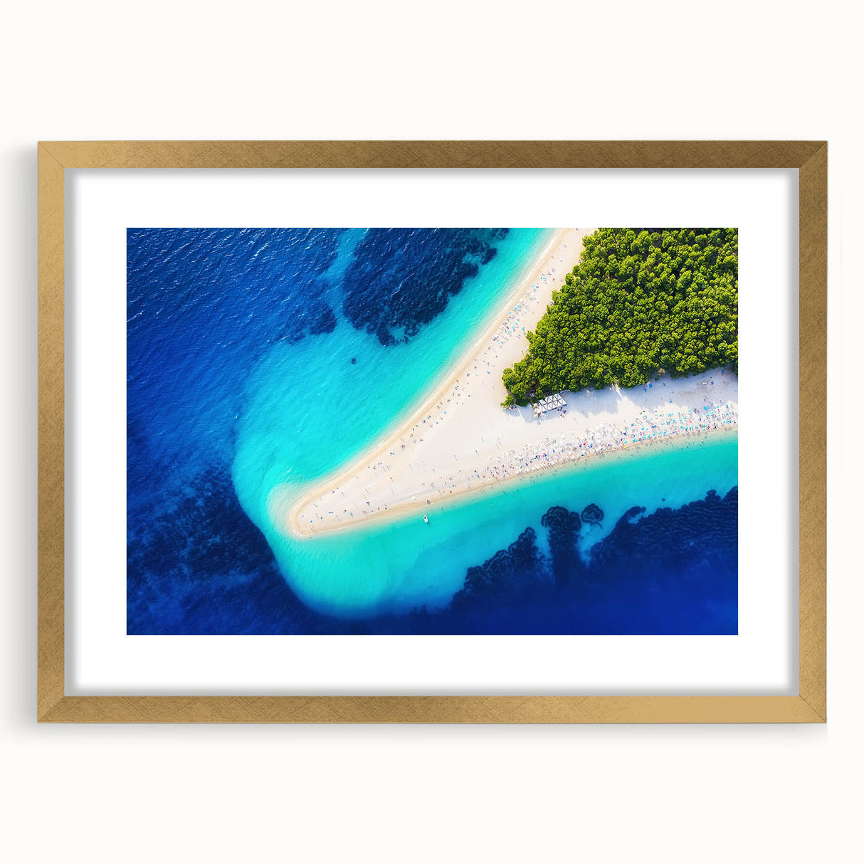 Abstract art print of a European Croatian landscape in muted earth tones on a framed canvas, suitable for dining room decor.