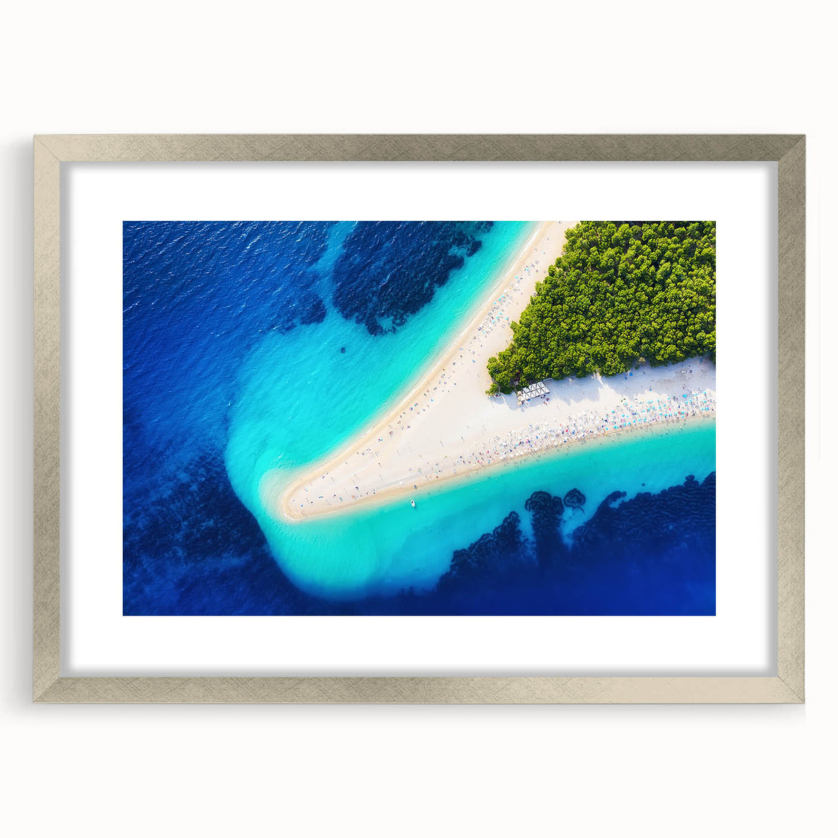 Extra large abstract art print of a Croatian landscape in muted earth tones on a framed canvas, ideal for living room decor.