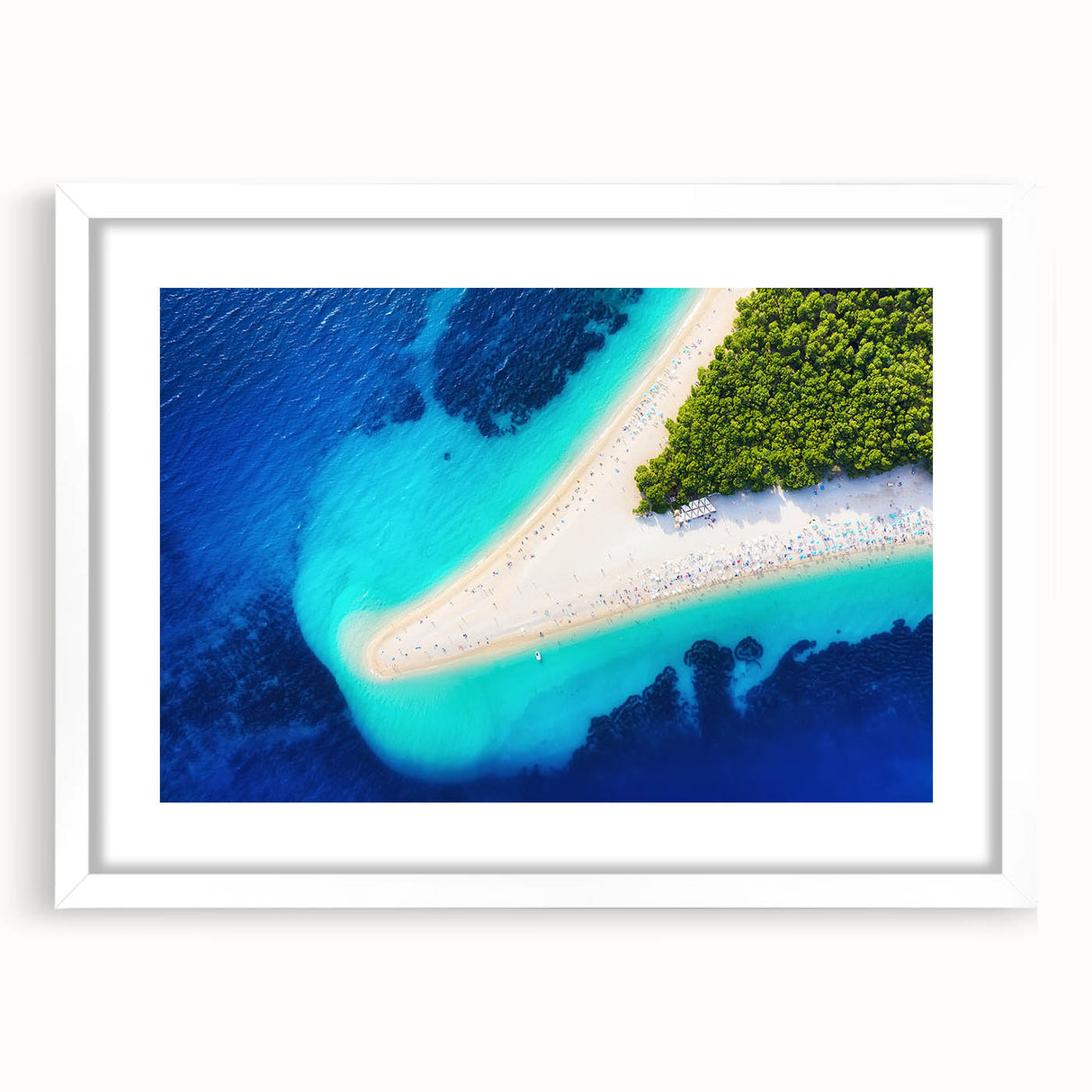 Textured abstract art print of a European Croatian landscape in muted earth tones, framed with a white mat.
