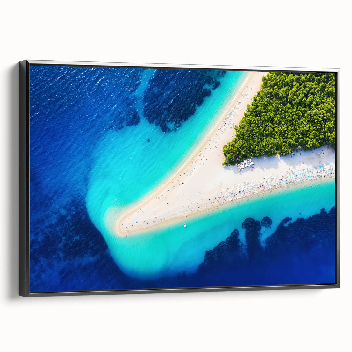 Black and white framed canvas of a vintage Croatian landscape, ideal for bedroom wall art.