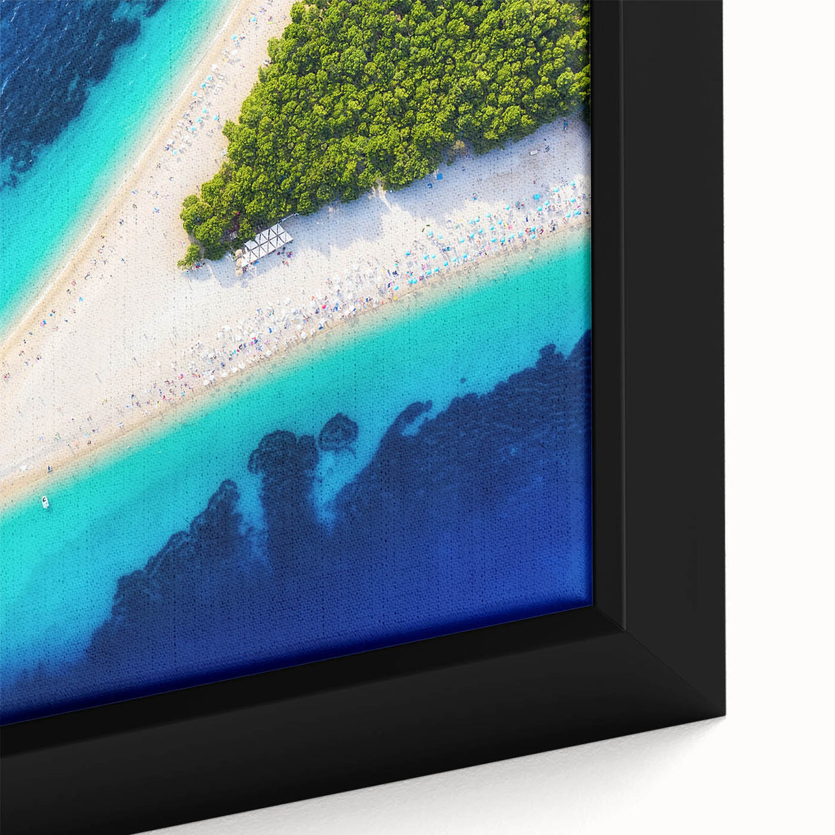 Black wall art featuring a textured Croatian landscape in vibrant colors on a framed canvas, ideal for living room decor.