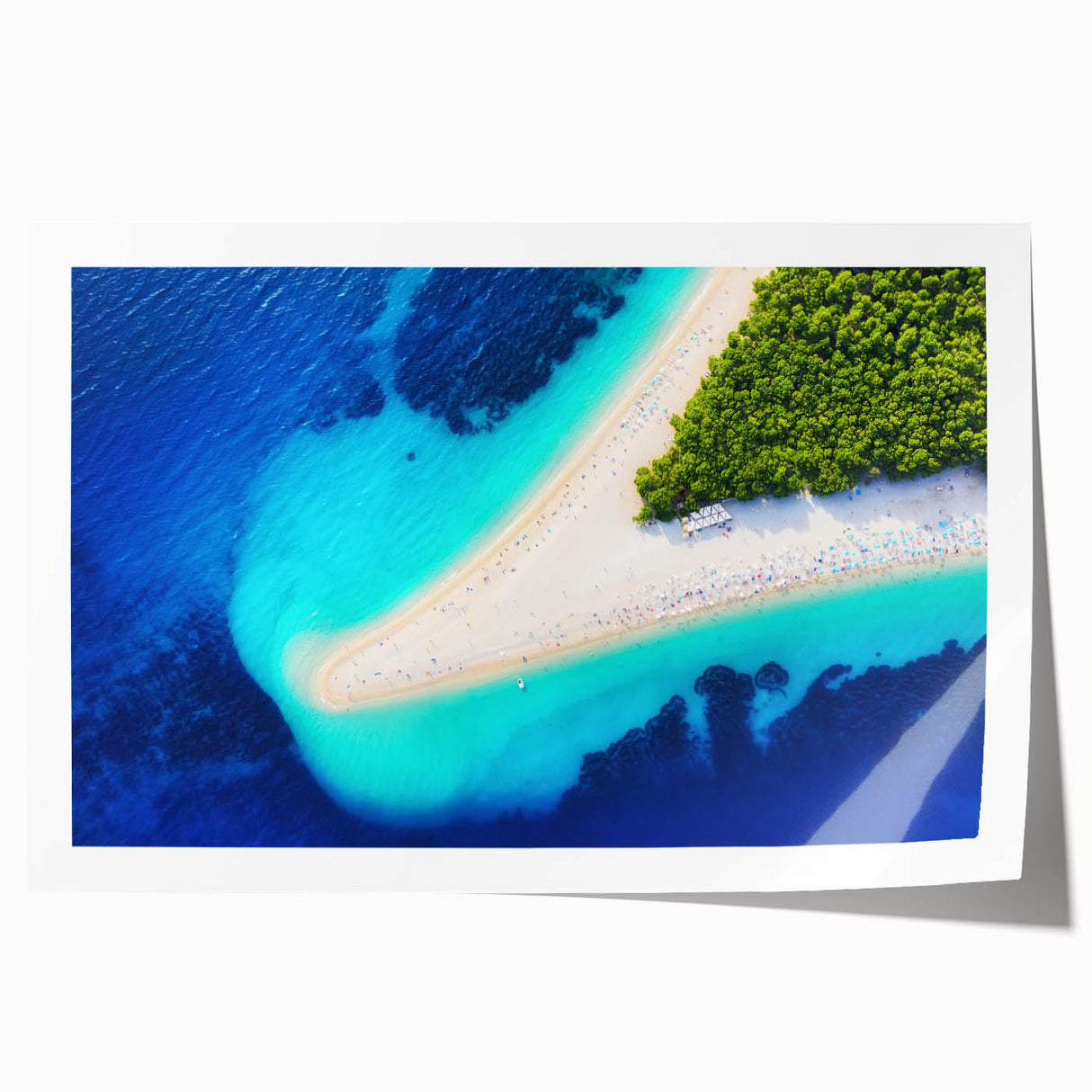 Extra large rolled print of a Croatian landscape with vibrant green and blue tones, ideal for art wall dining room.