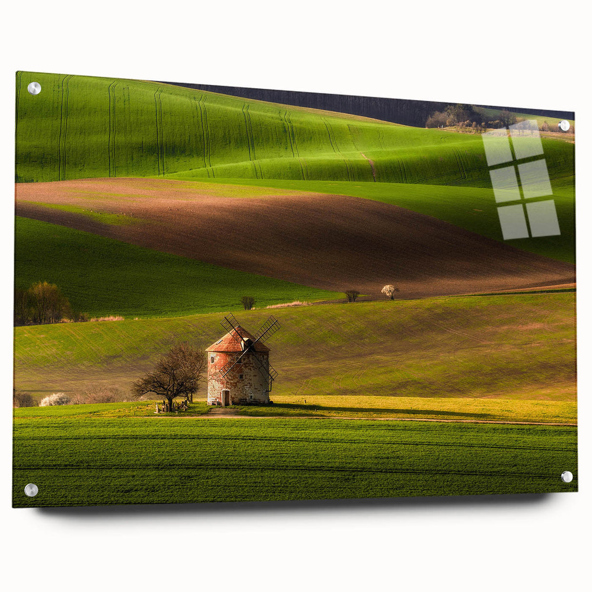 Acrylic print of a Czech Republic landscape, featuring muted earth tones, ideal for dining room decor.