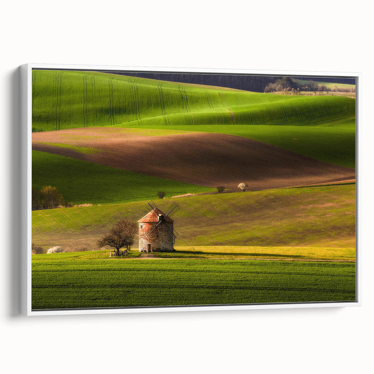 Vintage poster art of a Czech Republic scenery on framed canvas, featuring colorful art in extra large size.