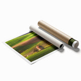 Rolled print of a Czech Republic scenery with floral elements in soft pastel colors, suitable for classy bathroom wall art.