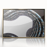 Art Deco poster of a European cityscape in gold and black tones, framed acrylic.