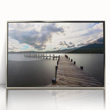 Large art print of Cumbria, England landscape in muted green and blue tones on framed acrylic.