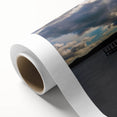 Art Deco poster of Cumbria, England scenery in muted green and blue tones on rolled canvas, ideal for nursery wall art.