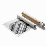 Extra large rolled print of a London cityscape with muted floral elements, ideal for classy bathroom wall art.