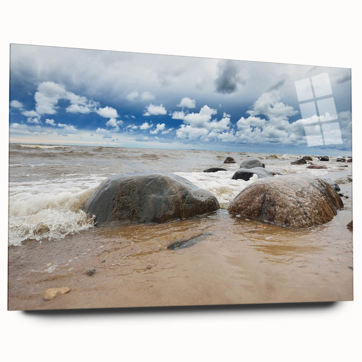 Large abstract wall art of a European scenery in Estonia, with muted earth tones on acrylic glass.
