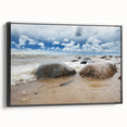 Black and white vintage poster art of an Estonian landscape on framed canvas, ideal for bedroom decor.
