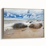 Framed canvas featuring vintage-style landscape painting of an Estonian scenery in muted gold and black.