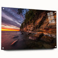 Acrylic print of a serene Finnish landscape in muted blues and greens, ideal for dining room art.