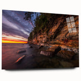 Large abstract wall art of a serene Finnish landscape in cool blue and gray tones, acrylic print.