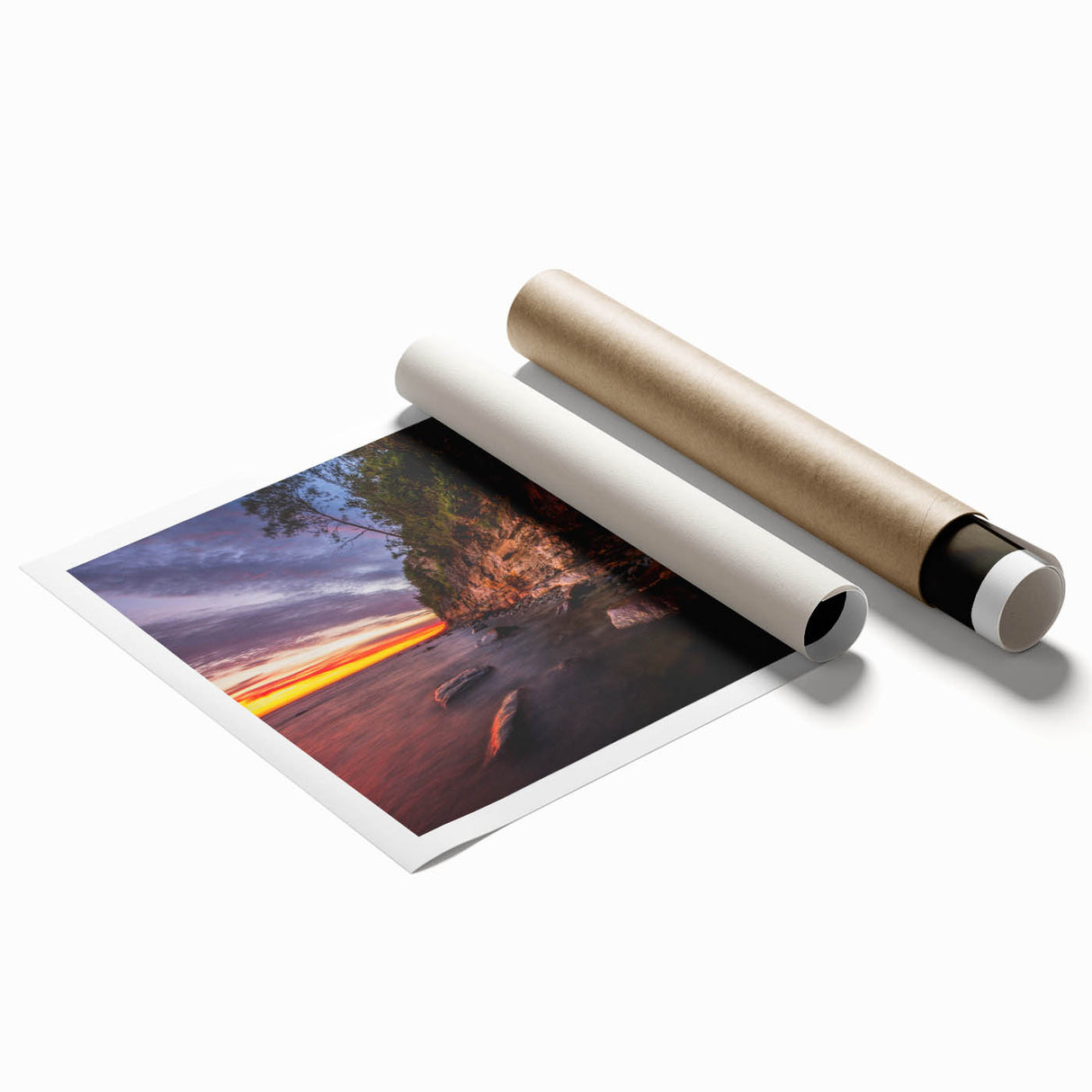 Extra large rolled print depicting a serene Finnish landscape with soft pastel shades, ideal for classy bathroom wall art.