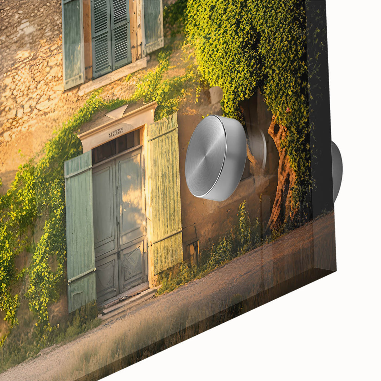 Large abstract wall art depicting a southern French landscape in pastel shades on acrylic glass, ideal for dining room art.