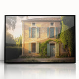 Large abstract wall art depicting a serene South France landscape in muted earth tones on a framed acrylic panel.