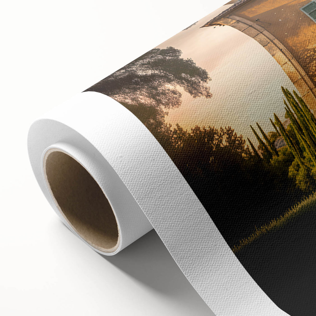 Art Deco poster of a serene French southern landscape in soft pastel colors on rolled canvas, ideal for nursery wall art.