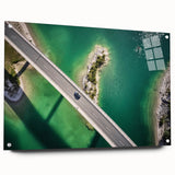 Acrylic print of a Bavarian landscape in muted green and blue tones, suitable for bedroom or dining room decor.