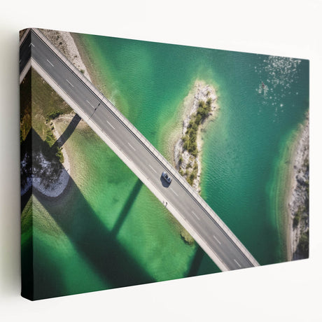 Landscape painting of Bavarian scenery on stretched canvas, featuring cool green and blue tones, ideal for kitchen wall art.