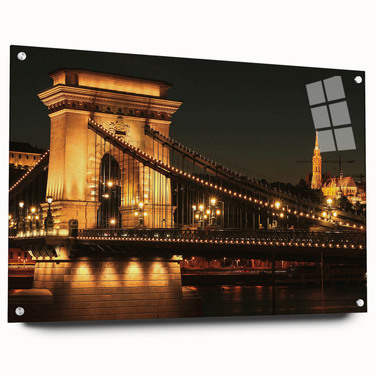 Acrylic print of a large abstract depiction of a European scenery, ideal for dining room or bedroom wall art.