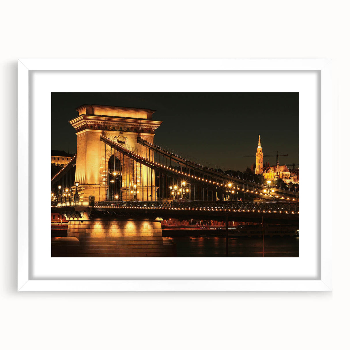 Textured art print of an abstract European scenery in muted earth tones, framed in white, ideal for bedroom art.