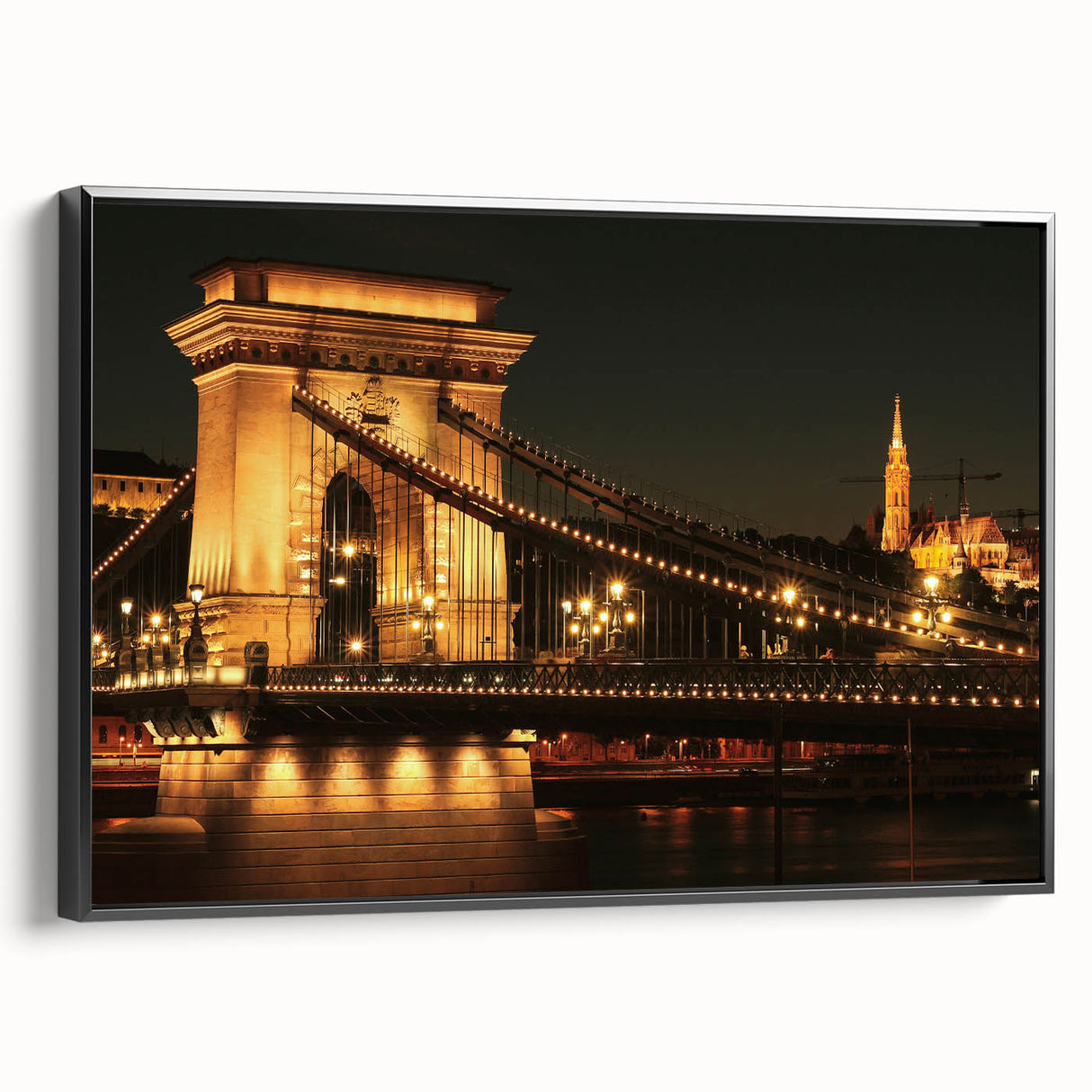Black and white framed canvas of a vintage-style Hungarian landscape, ideal for bedroom wall art.