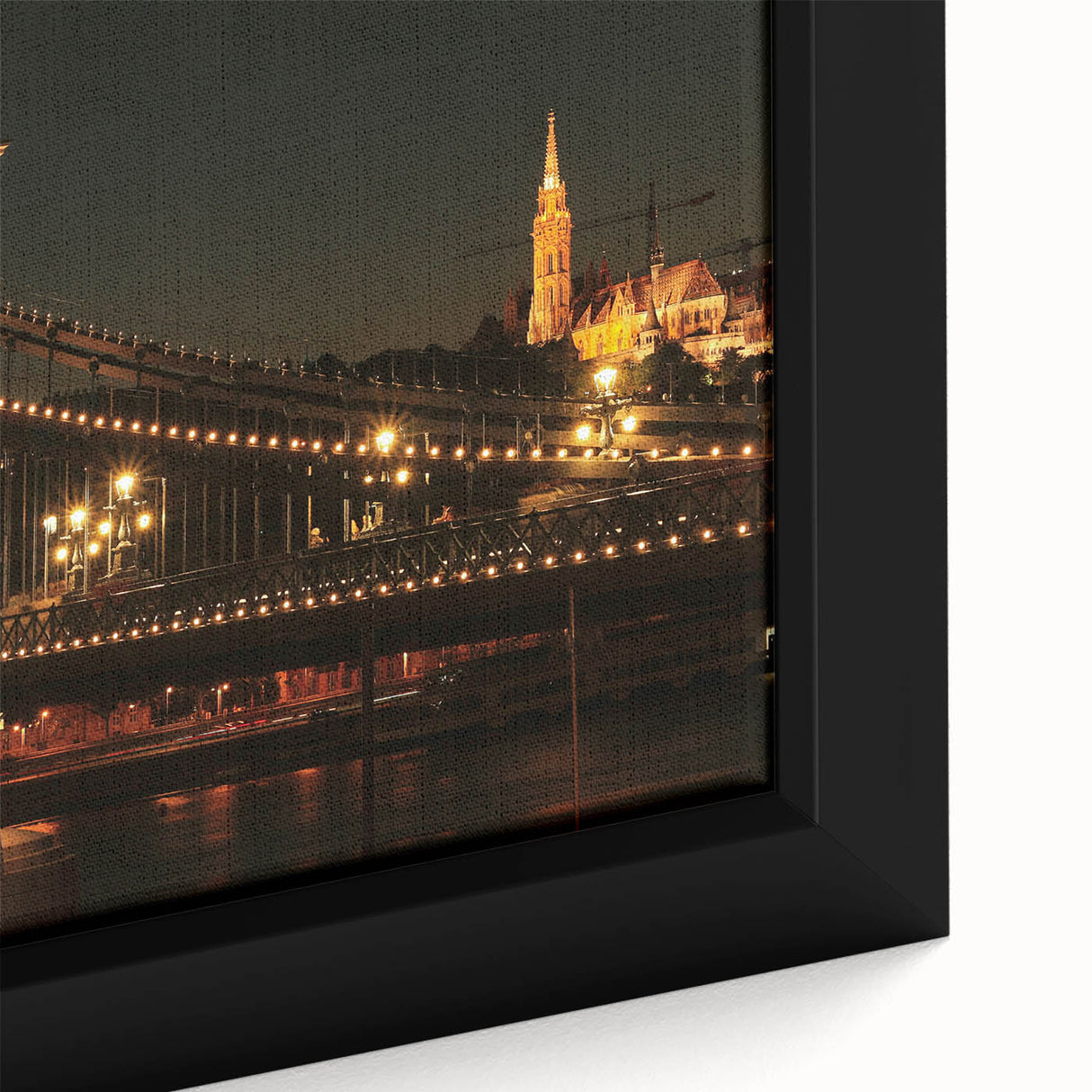 Extra large framed canvas featuring a textured depiction of a Hungarian landscape in black with colorful accents.