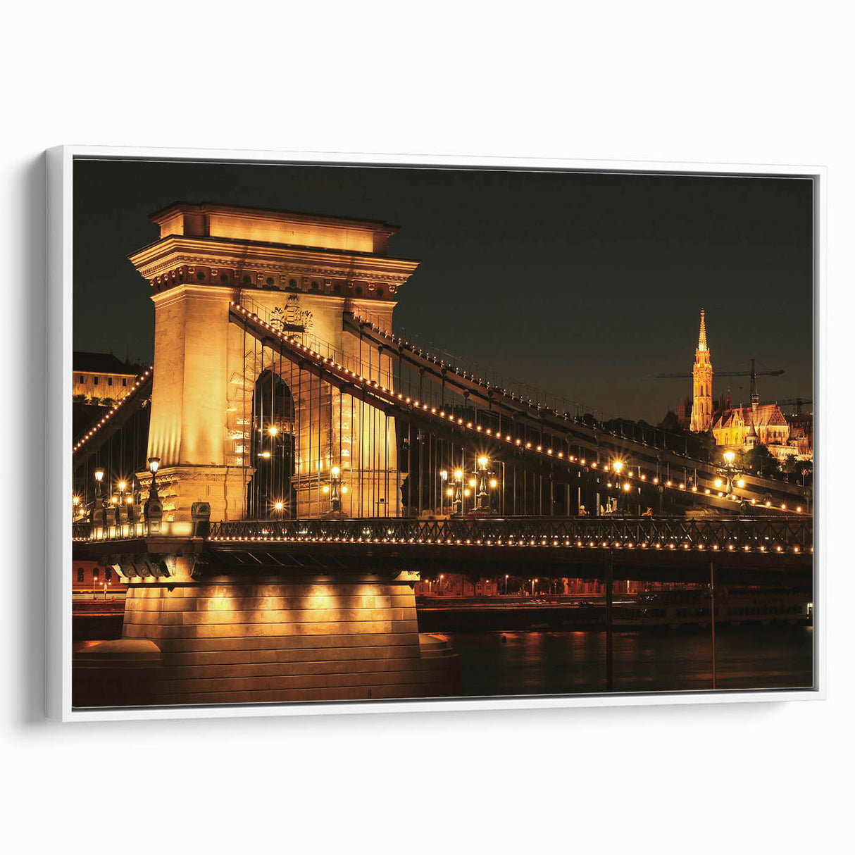 Framed canvas landscape art painting featuring a vintage Hungarian scenery in colorful hues, ideal for living room decor.