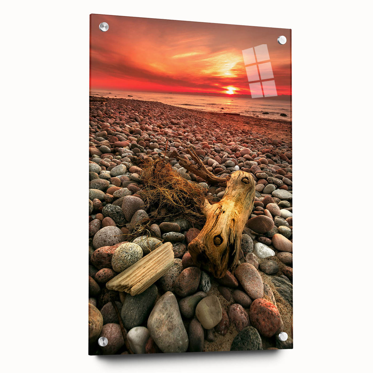 Acrylic print of a large abstract depiction of a European scenery in muted earth tones, ideal for dining room decor.