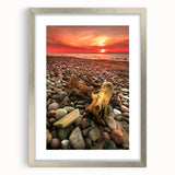 Extra large textured abstract art print featuring abstract shapes in muted earth tones, framed in silver.