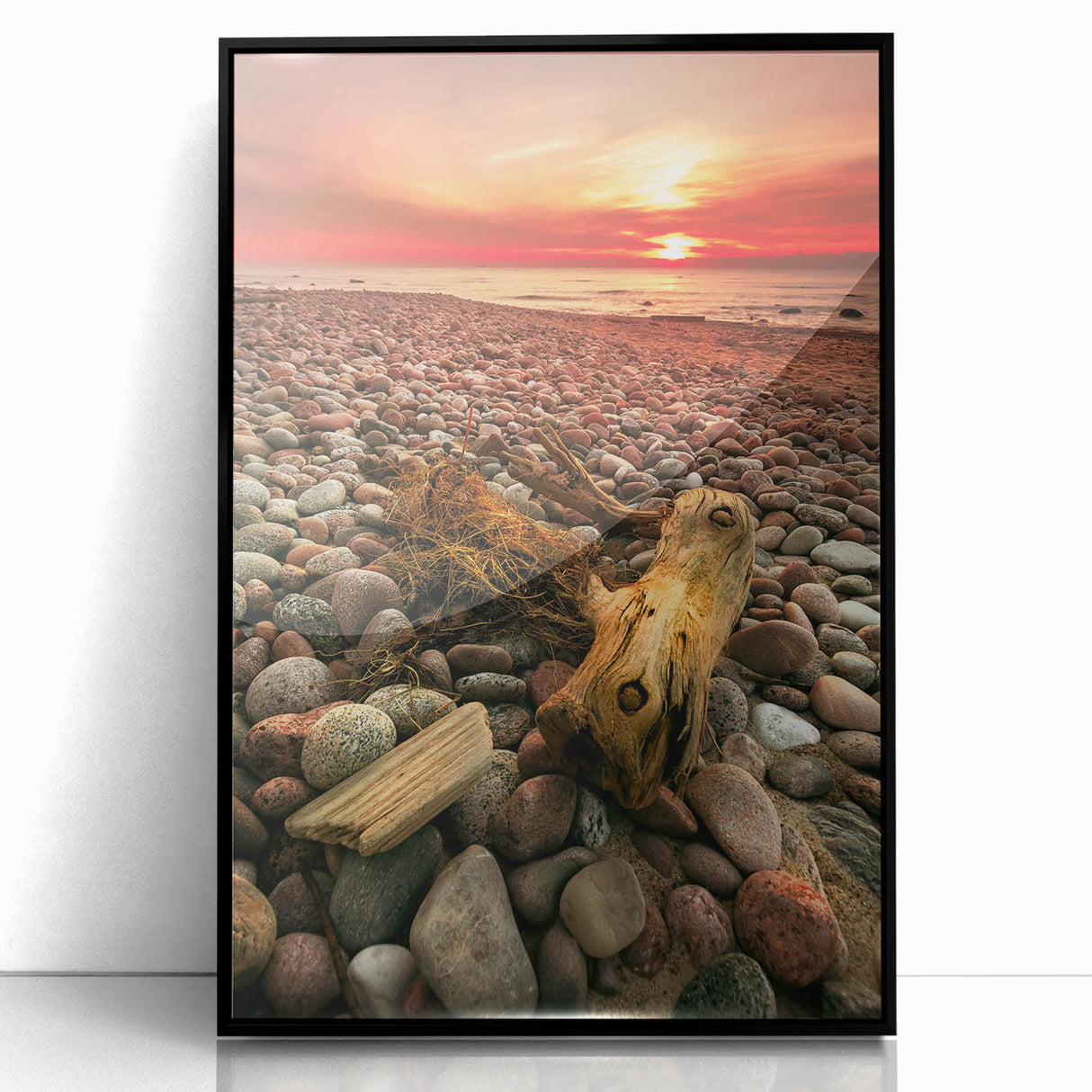 Large abstract wall art of a European Lithuanian landscape in muted earth tones on a framed acrylic.