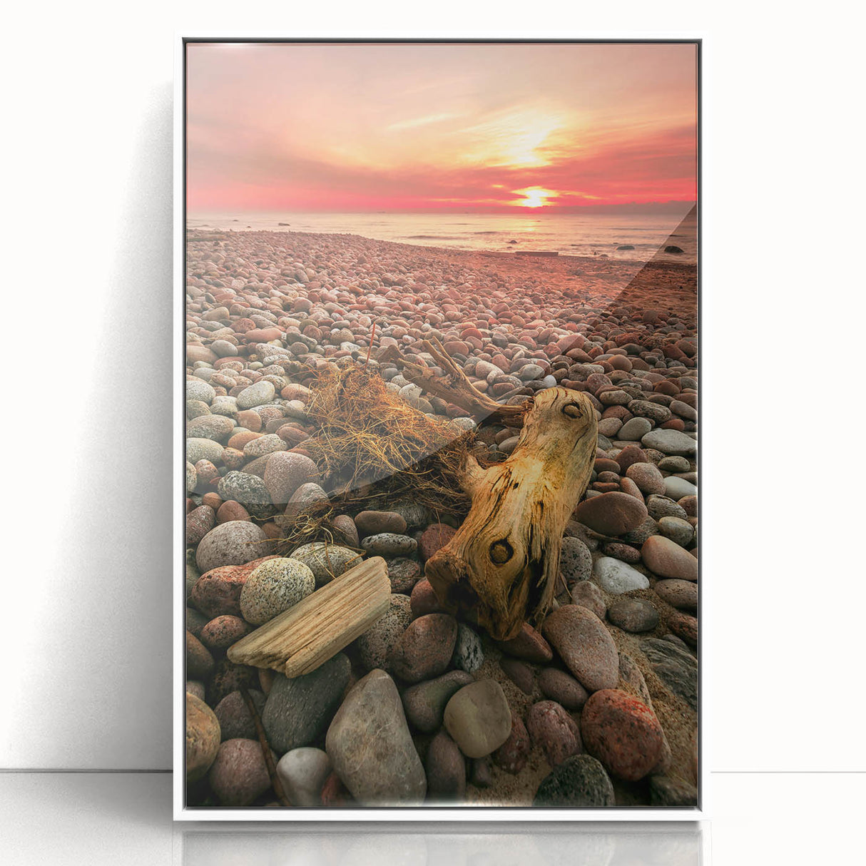 Framed acrylic print of a European Lithuanian landscape in muted earth tones, ideal for modern art wall decor.