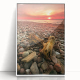 Framed acrylic print of a European Lithuanian landscape in muted earth tones, ideal for modern art wall decor.