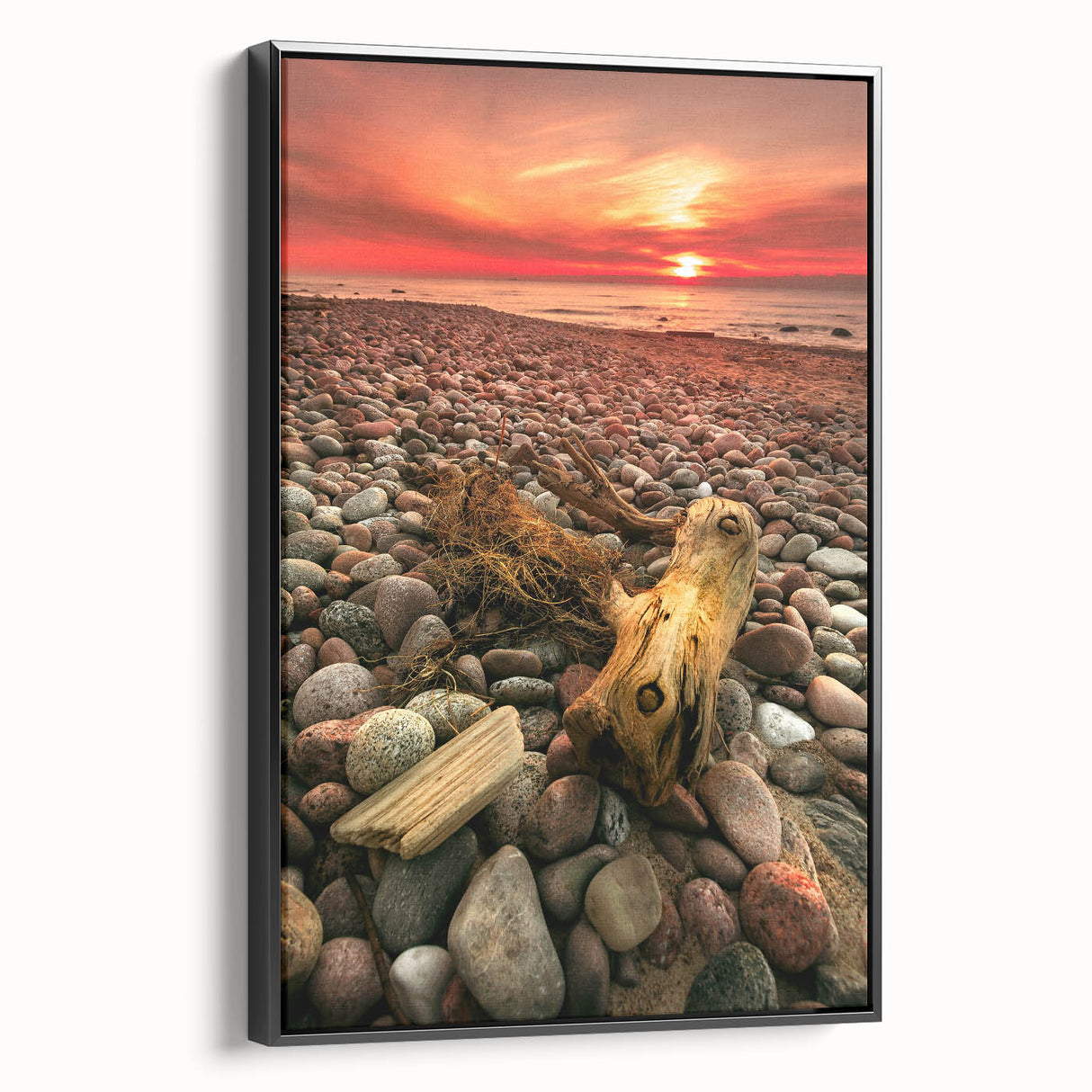 Black and white landscape art painting of a Lithuanian scenery on framed canvas, ideal for bedroom wall decor.