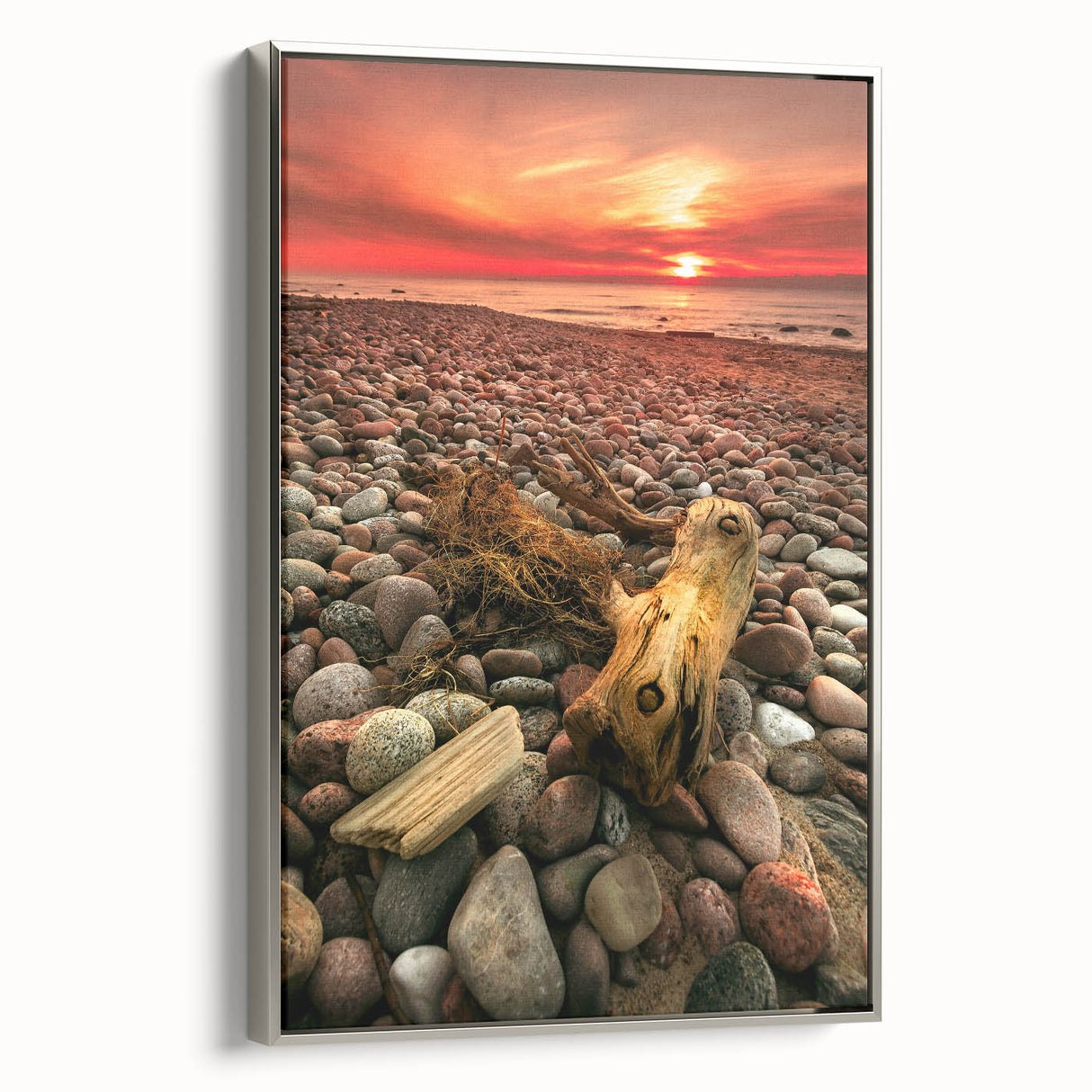 Lithuanian landscape painting on framed canvas, featuring muted earth tones and vintage poster style.