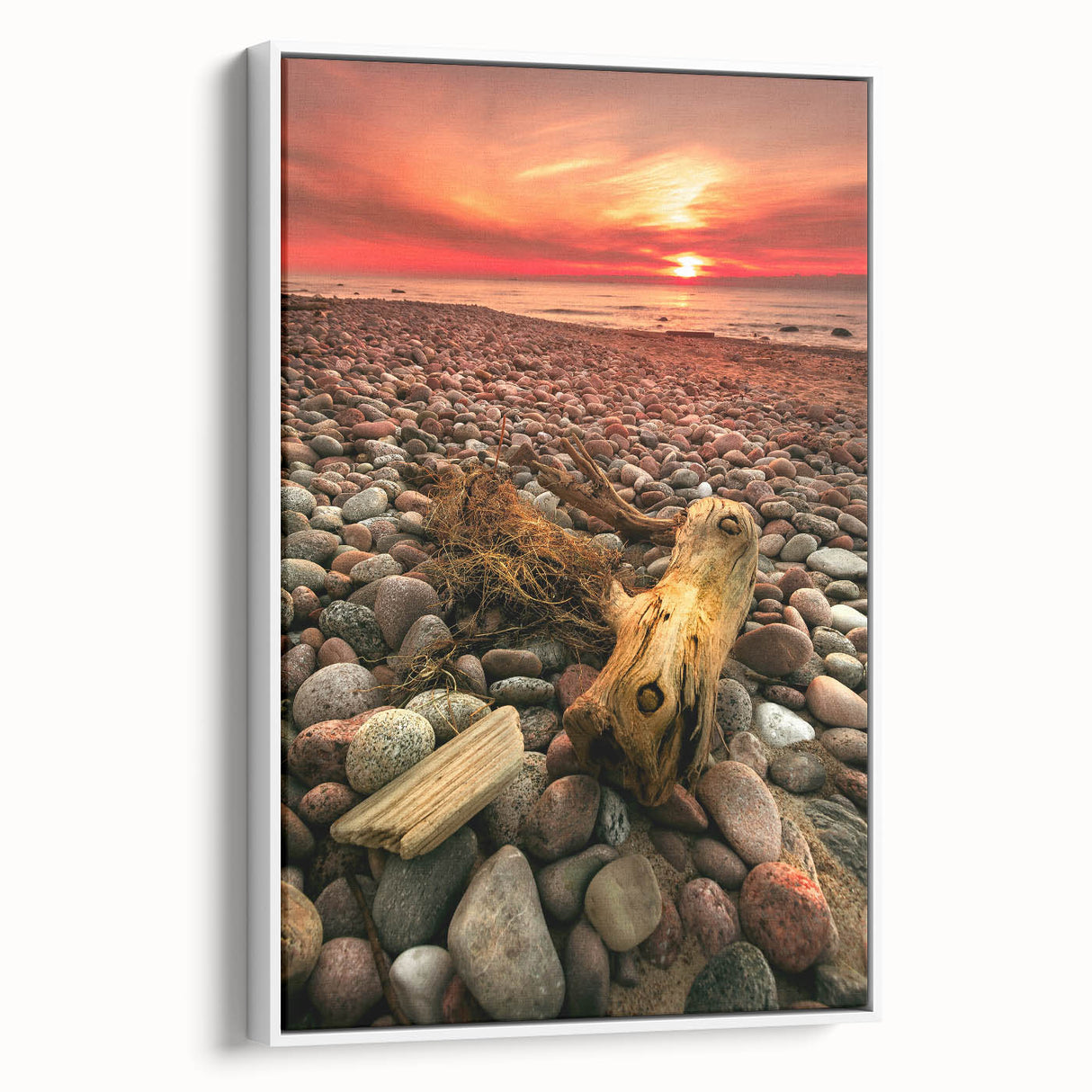 Vintage poster art of a European Lithuanian landscape in colorful hues on an extra-large framed canvas.
