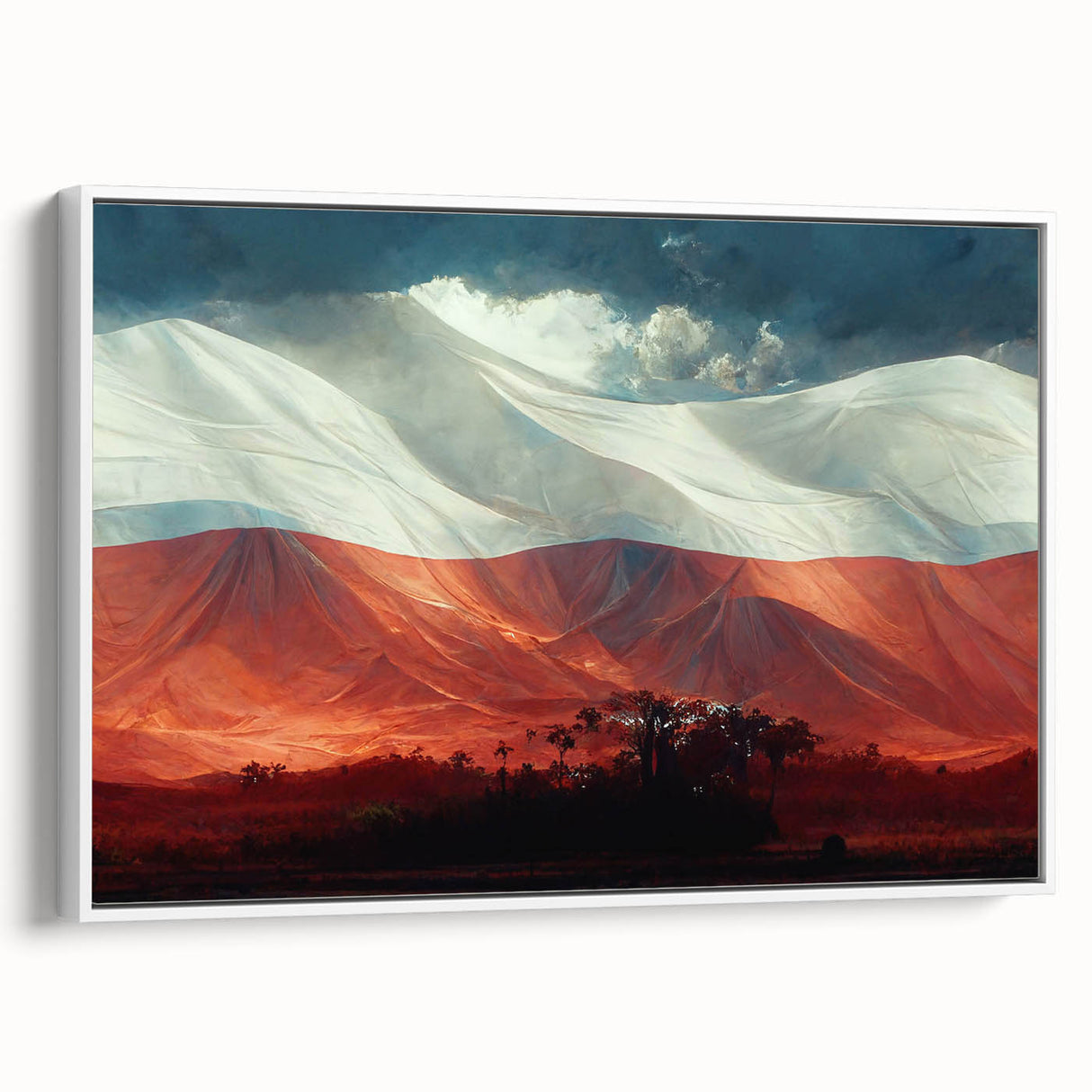 Vintage poster art of a scenic European landscape in Poland, depicted in colorful tones on a large framed canvas.